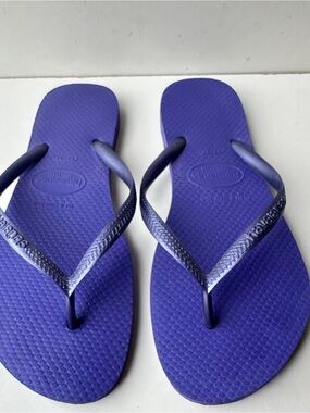 Havaianas Slim Purple Flip-Flops Sandal Metallic Strap Size BR 37-38 US 6